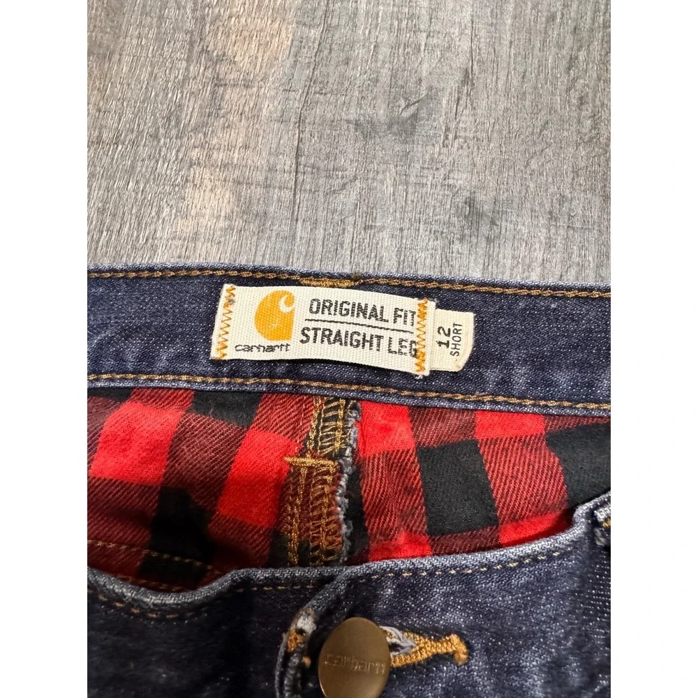 Carhartt Flannel Lined Jeans Womens 12 Short Original Fit Straight Leg 102729